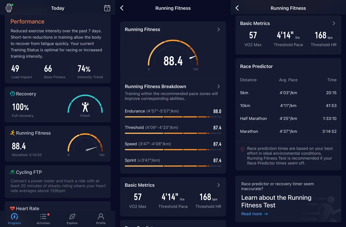 COROS App screenshots performance