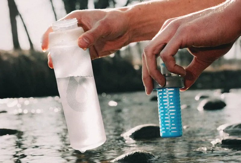 Meet the HydraPak UltraFlask+, a soft flask for running, with a built-in water filter